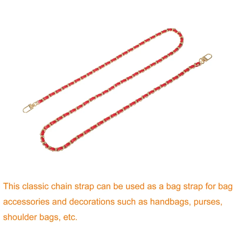 47" Purse Chain Strap with Buckles for Shoulder and Cross Body (Red + Gold)