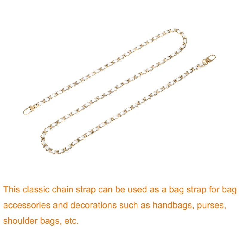 47" Purse Chain Strap with Buckles for Shoulder and Cross Body (White + Gold)