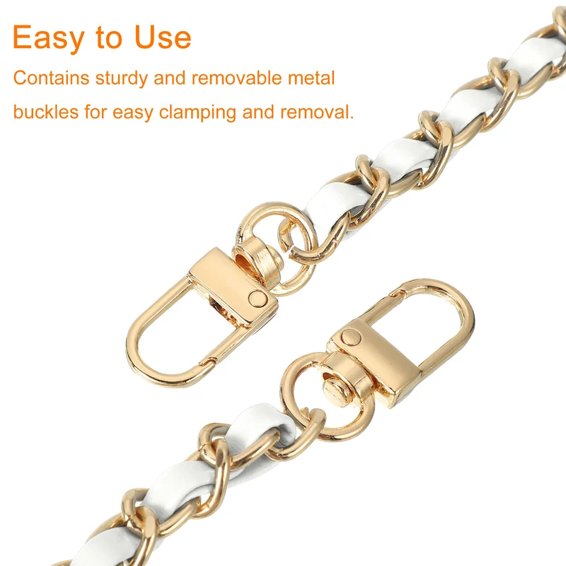 47" Purse Chain Strap with Buckles for Shoulder and Cross Body (White + Gold)
