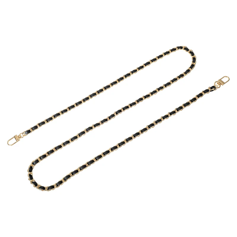 47" Purse Chain Strap with Buckles for Shoulder and Cross Body (Black + Gold)
