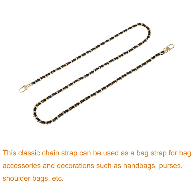 47" Purse Chain Strap with Buckles for Shoulder and Cross Body (Black + Gold)