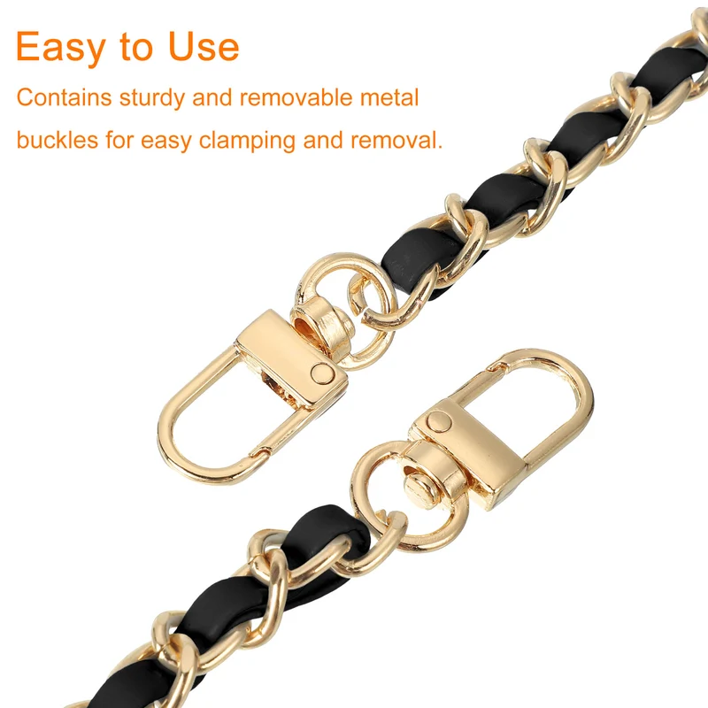 47" Purse Chain Strap with Buckles for Shoulder and Cross Body (Black + Gold)
