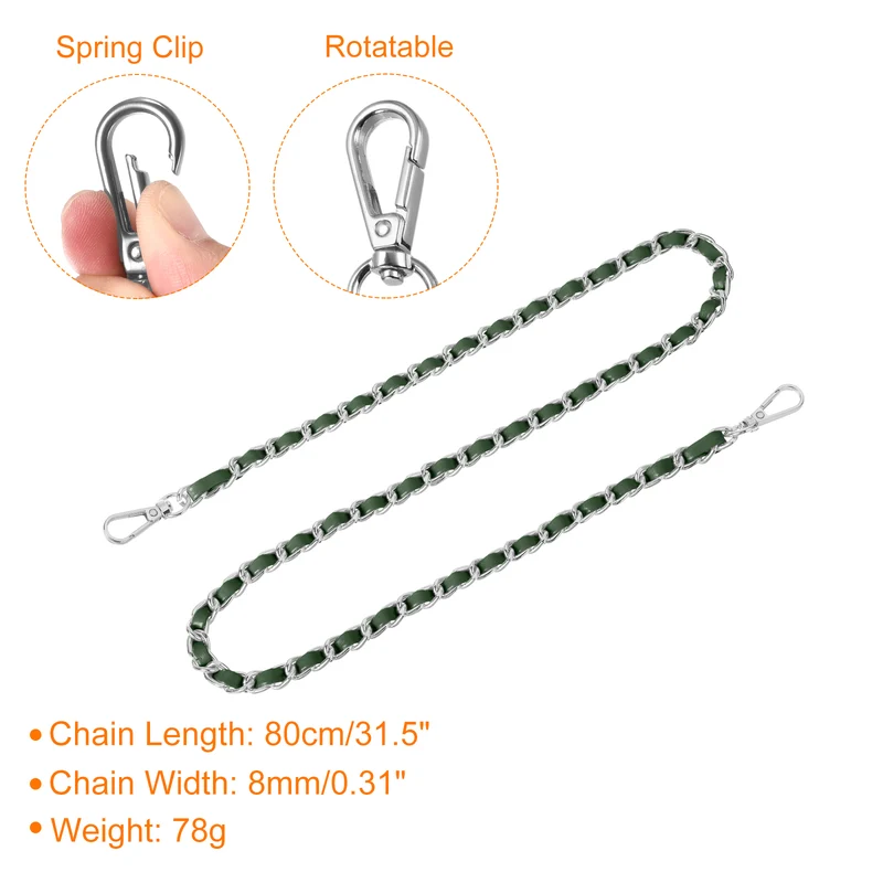 Purse Strap 32" Leather for Shoulder Strap (Green Silver)