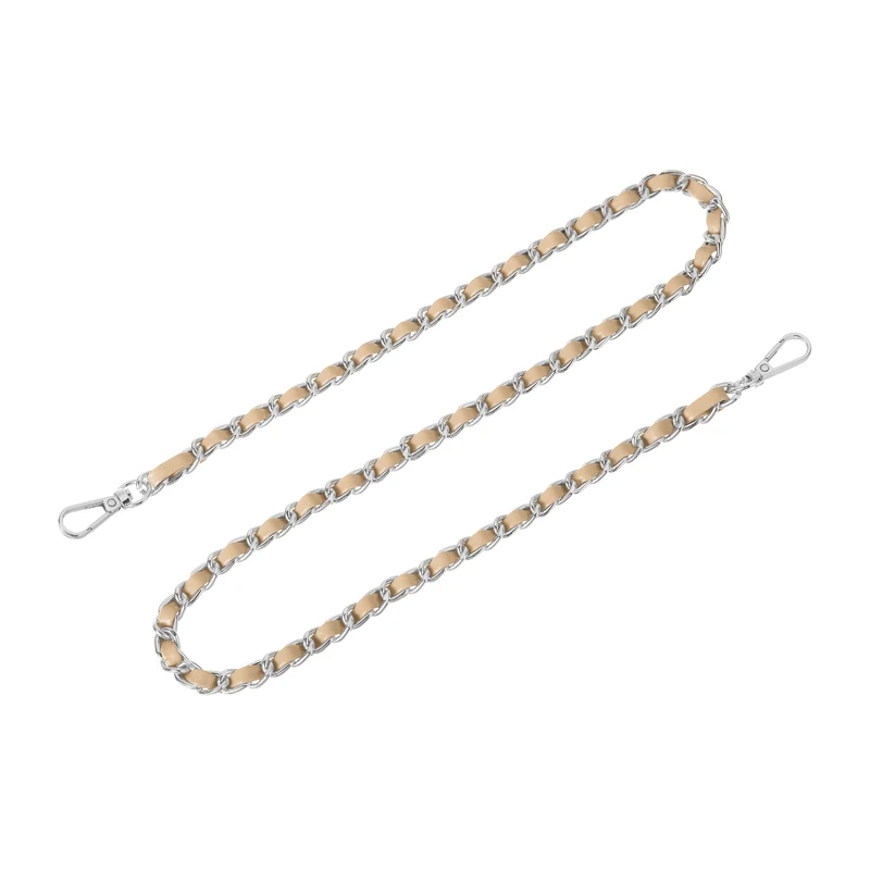 Purse Strap, 32" Leather for Shoulder Strap (Khaki, Silver)