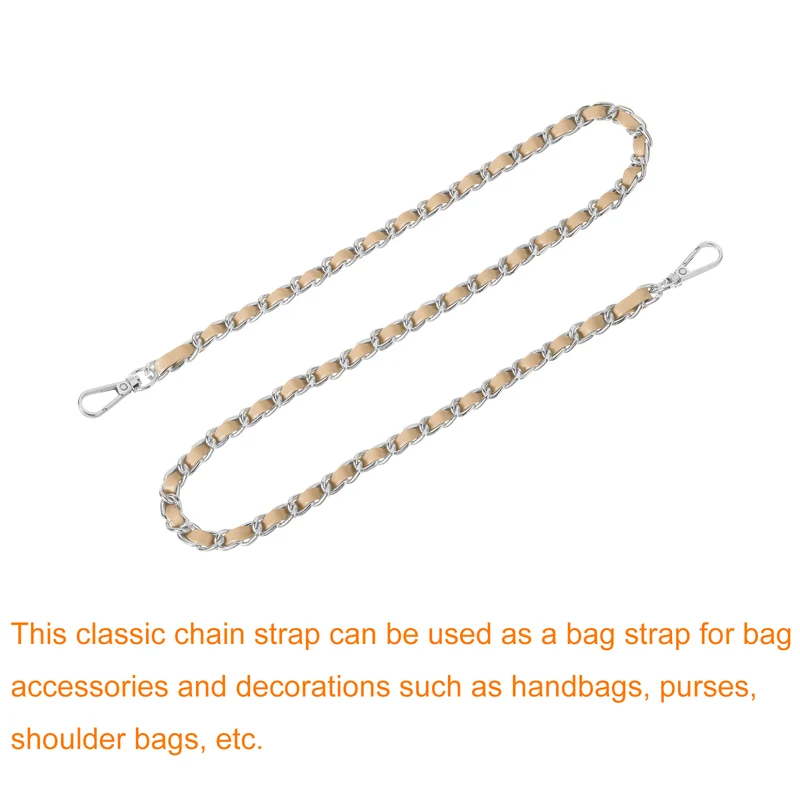 Purse Strap, 32" Leather for Shoulder Strap (Khaki, Silver)