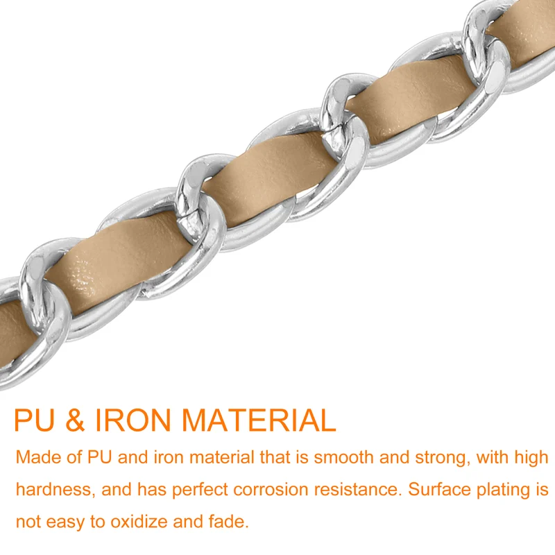Purse Strap, 32" Leather for Shoulder Strap (Khaki, Silver)