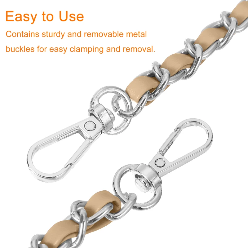 Purse Strap, 32" Leather for Shoulder Strap (Khaki, Silver)