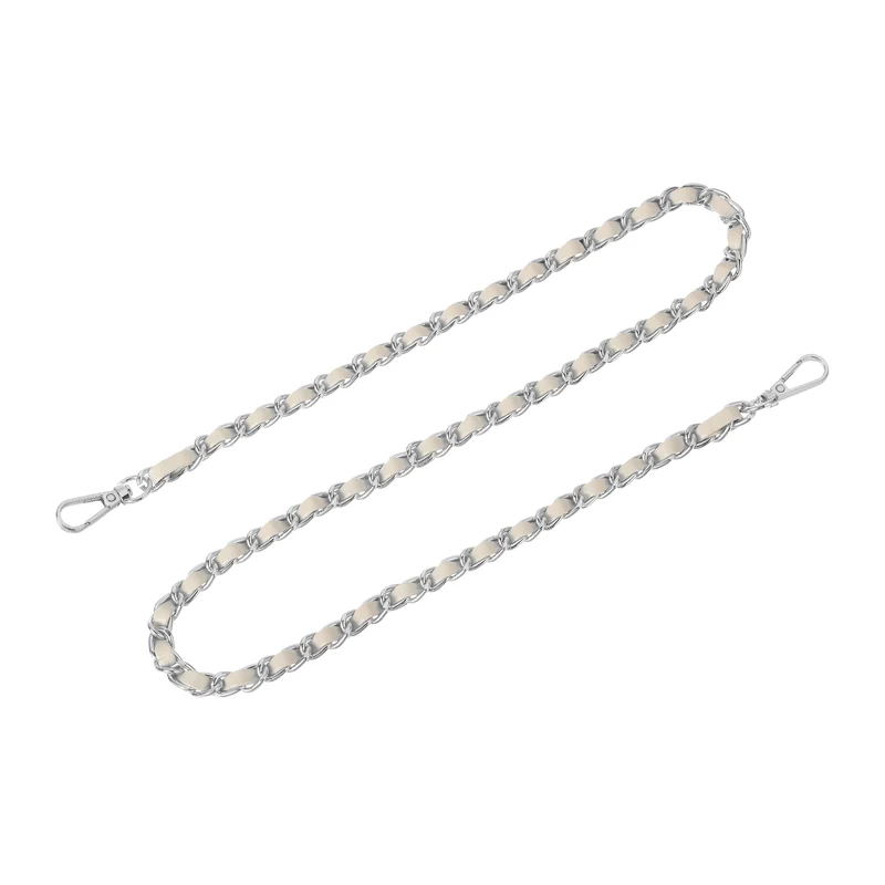 Purse Strap, 32" Leather for Shoulder Strap (Beige, Silver)