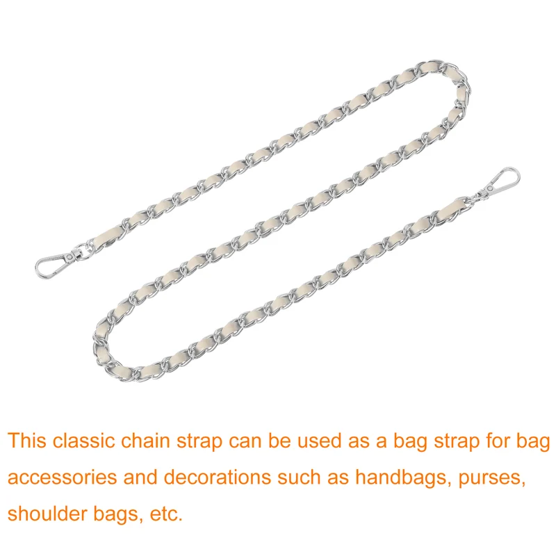 Purse Strap, 32" Leather for Shoulder Strap (Beige, Silver)