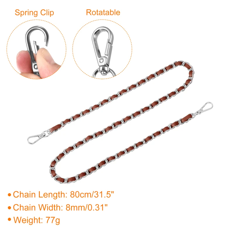 Purse Strap, 32" Leather for Shoulder Strap (Dark Brown, Silver)
