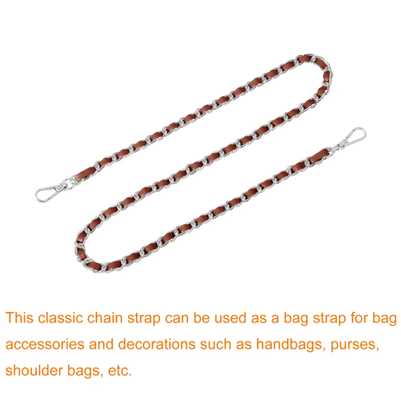 Purse Strap, 32" Leather for Shoulder Strap (Dark Brown, Silver)