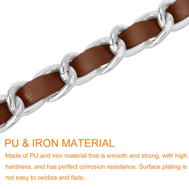 Purse Strap, 32" Leather for Shoulder Strap (Dark Brown, Silver)