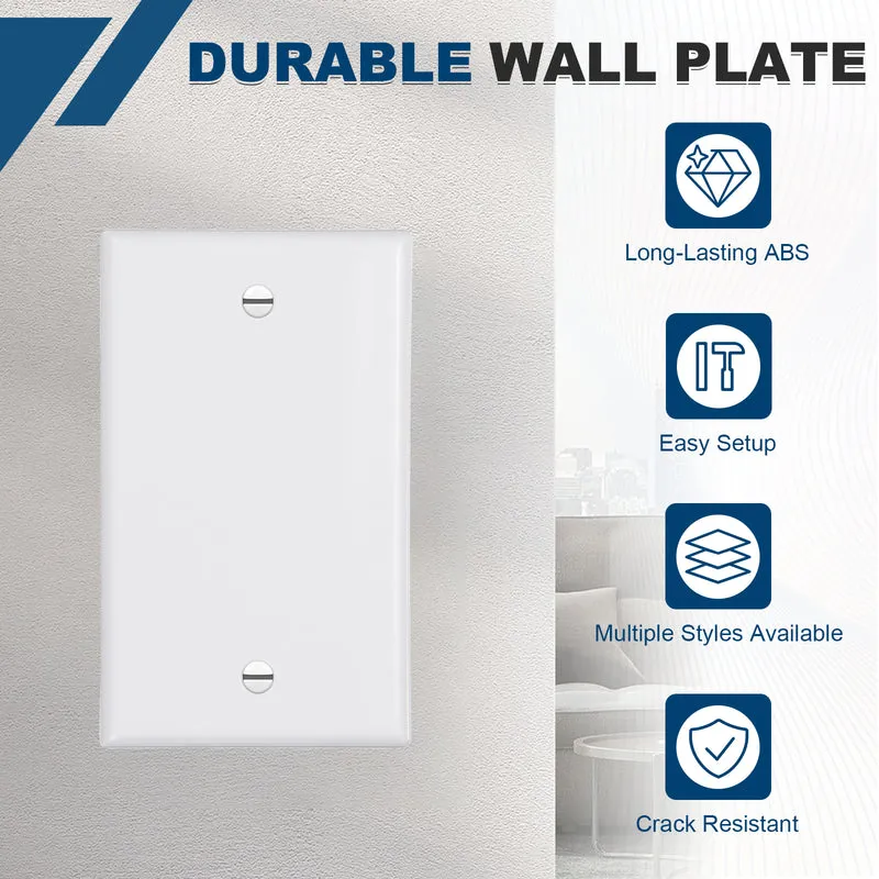 6PCS Blank Wall Plate Wall Plates 1-Gang Switch, White, 4.5x2.7"