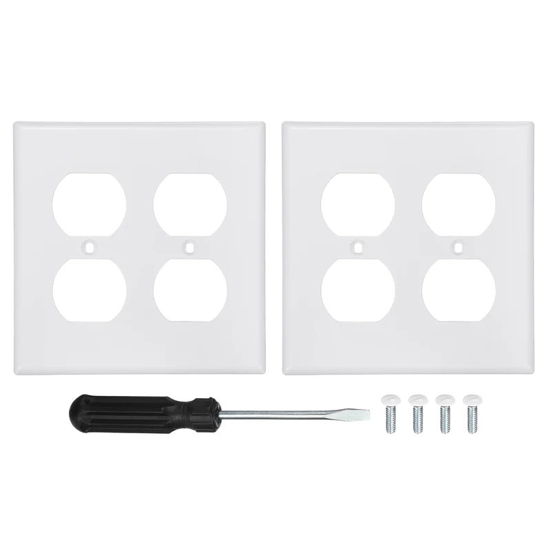 2PCS Quadruple Outlet Wall Plates 2-Gang Switch, White, 4.5x4.5"