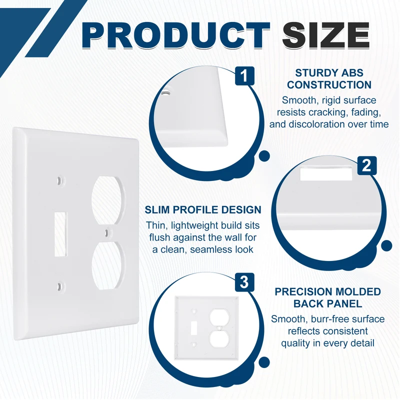 4PCS Duplex Outlet/Single Toggle Wall Plates 2-Gang Switch, White, 4.5x4.5"