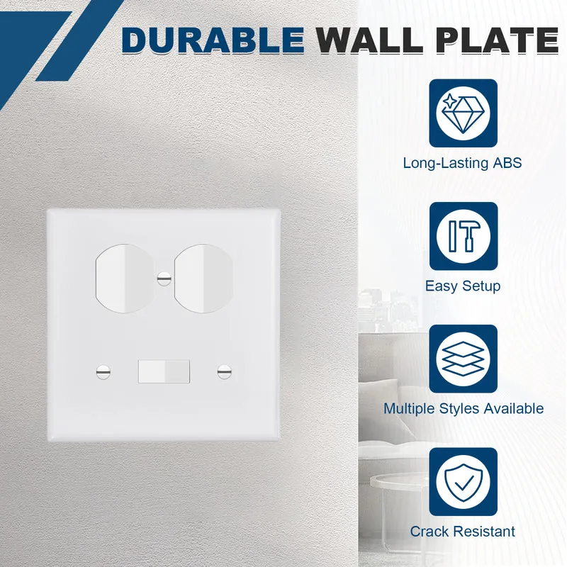 4PCS Duplex Outlet/Single Toggle Wall Plates 2-Gang Switch, White, 4.5x4.5"