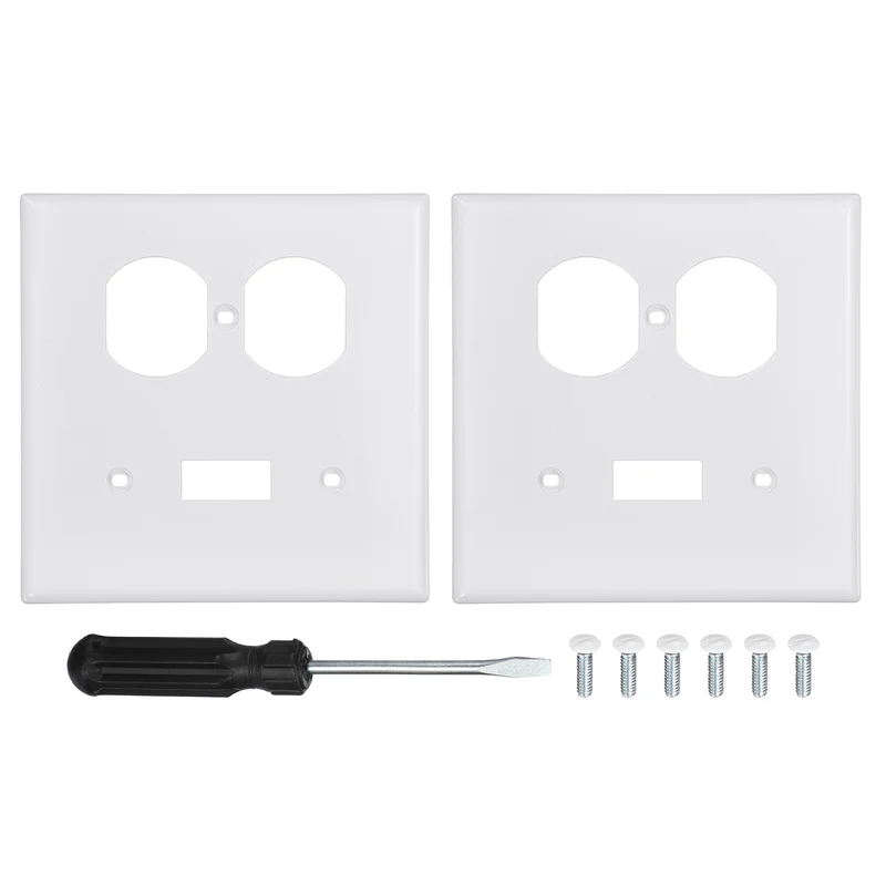 2PCS Duplex Outlet/Single Toggle Wall Plates 2-Gang Switch, White, 4.5x4.5"