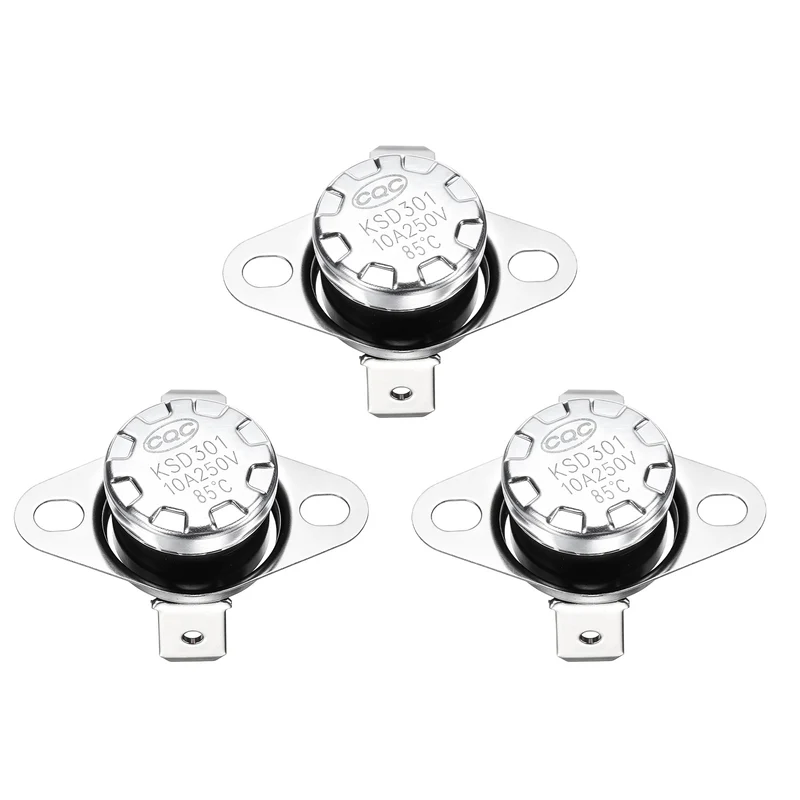 3Pcs KSD301 Thermostat 85°C/185°F 250V 10A N.O Bent Terminals Bakelite