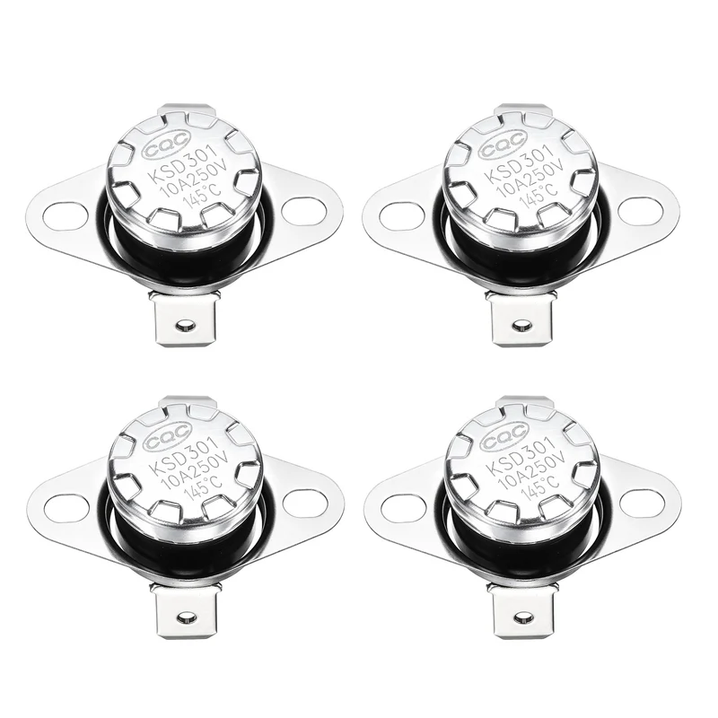 4Pcs KSD301 Thermostat 145°C/293°F 250V 10A N.C Bent Terminals Bakelite