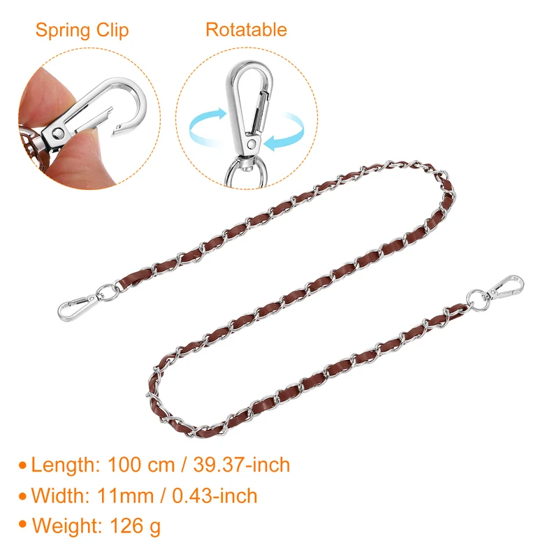 39" Purse Strap with Buckle for Shoulder and Cross Body(Dark Brown+Silver)