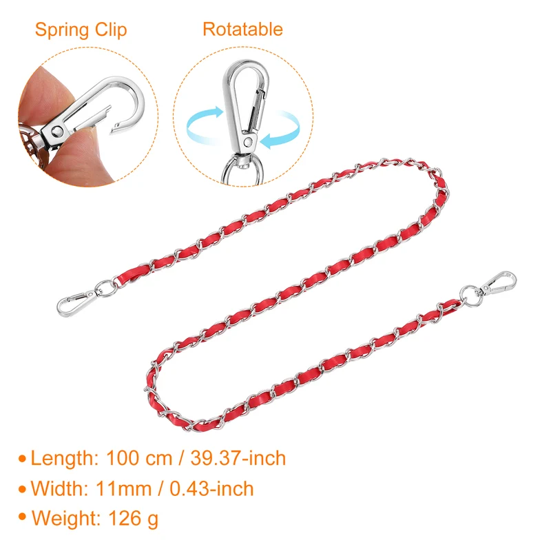 39" Purse Strap with Buckle for Shoulder and Cross Body(Red+Silver)