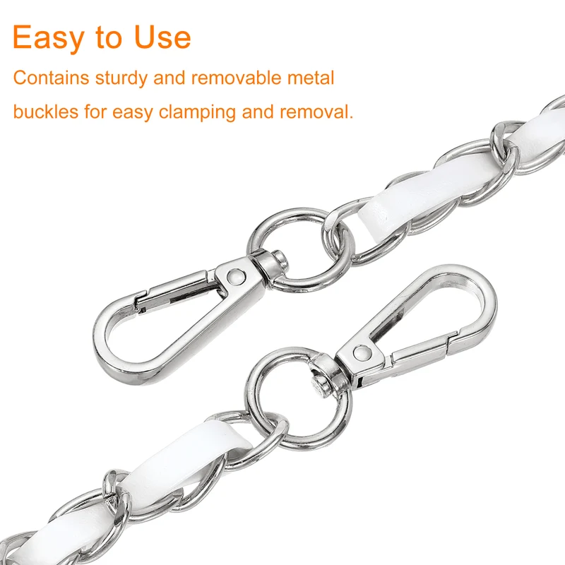 39" Purse Strap with Buckle for Shoulder and Cross Body(White+Silver)