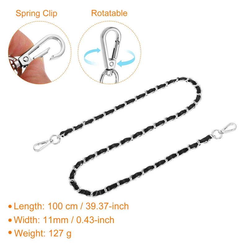 39" Purse Strap with Buckle for Shoulder and Cross Body(Black+Silver)