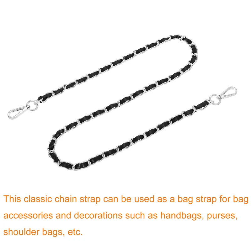 39" Purse Strap with Buckle for Shoulder and Cross Body(Black+Silver)
