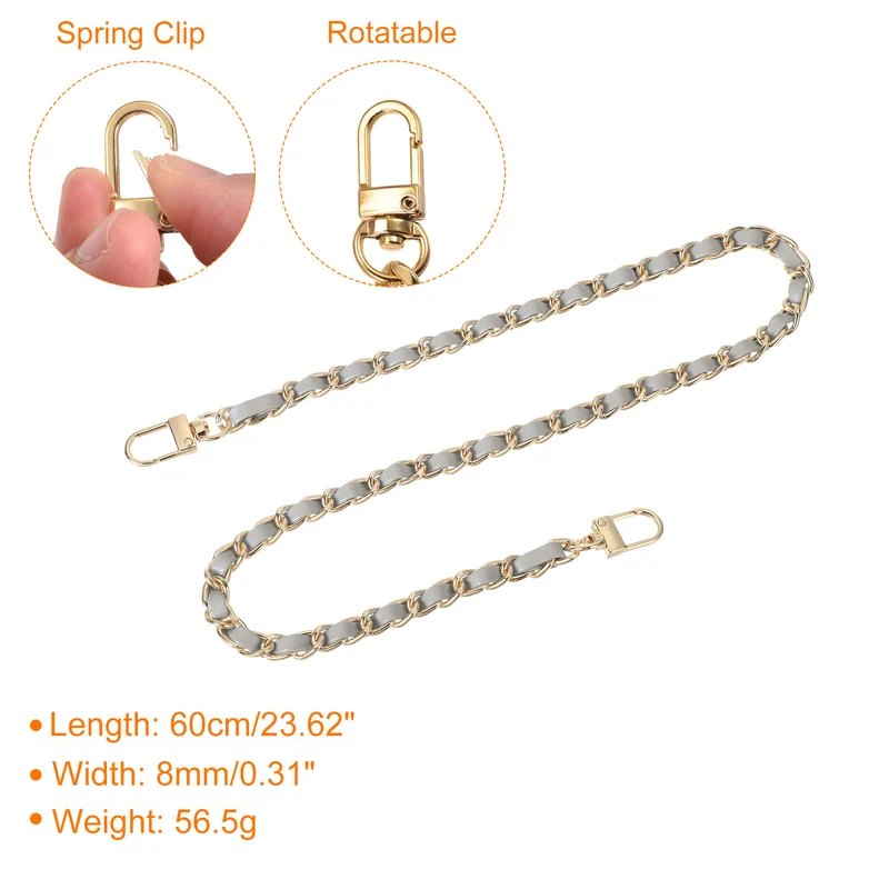 24" Purse Chain Strap with Buckles for Shoulder (Gray + Gold)