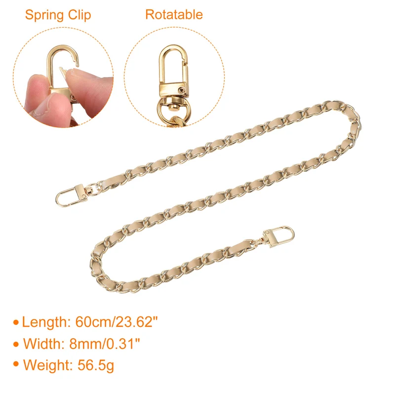 24" Purse Chain Strap with Buckles for Shoulder (Khaki + Gold)