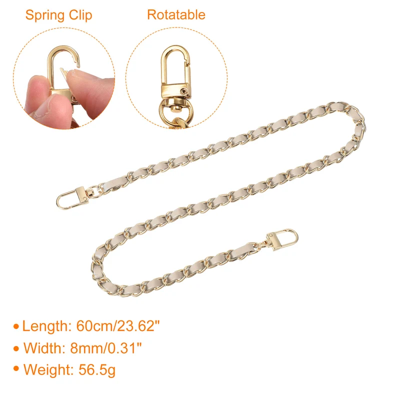 24" Purse Chain Strap with Buckles for Shoulder (Beige + Gold)