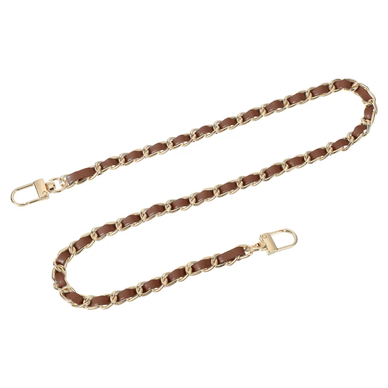 24" Purse Chain Strap with Buckles for Shoulder (Dark Brown + Gold)
