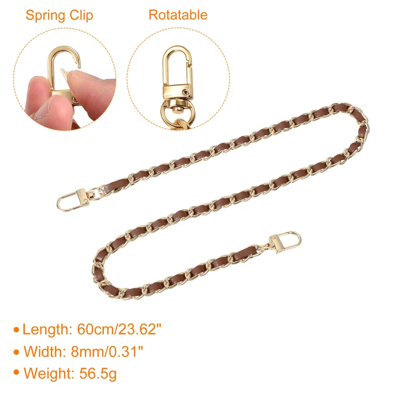 24" Purse Chain Strap with Buckles for Shoulder (Dark Brown + Gold)
