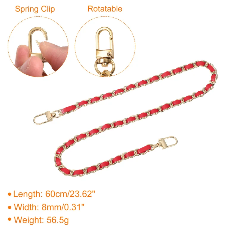 24" Purse Chain Strap with Buckles for Shoulder (Red + Gold)