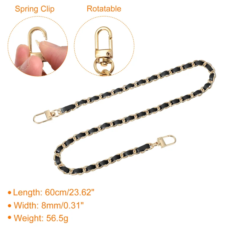 24" Purse Chain Strap with Buckles for Shoulder Black Gold