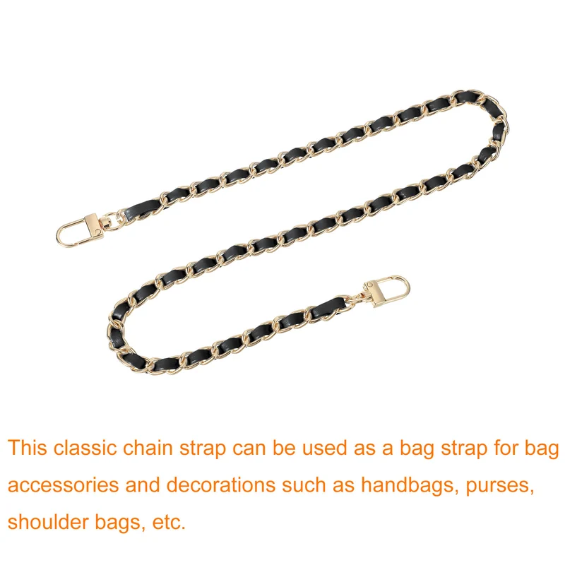 24" Purse Chain Strap with Buckles for Shoulder Black Gold