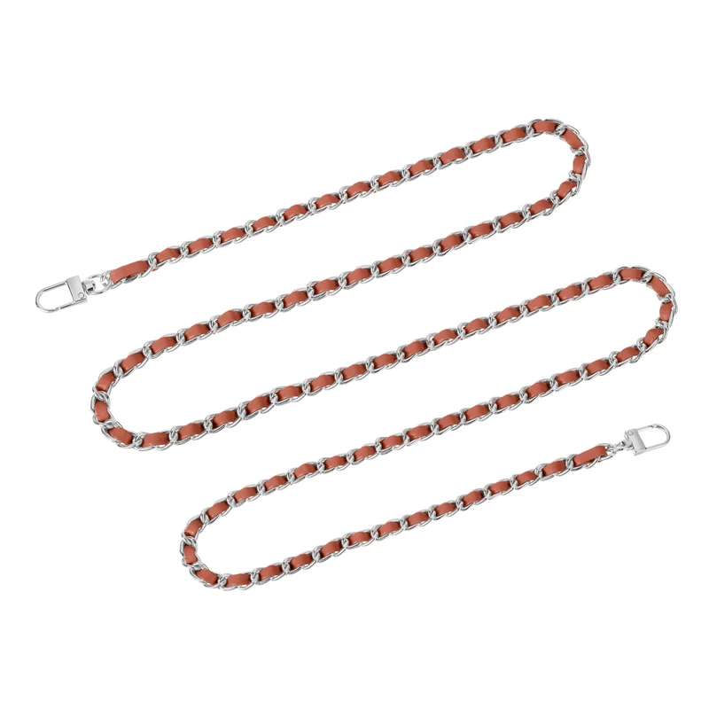 55" Purse Chain Strap with Buckles for Shoulder and Cross Body (Brown + Silver)