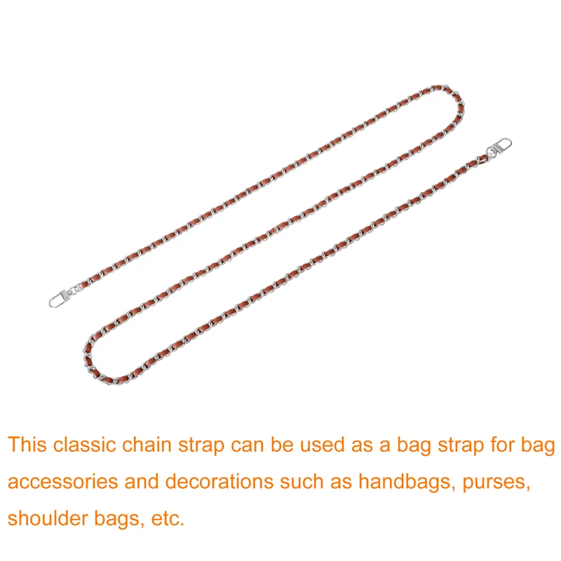 55" Purse Chain Strap with Buckles for Shoulder and Cross Body (Brown + Silver)
