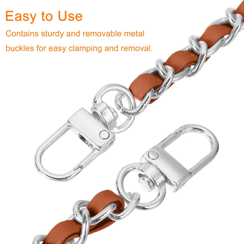 55" Purse Chain Strap with Buckles for Shoulder and Cross Body (Brown + Silver)
