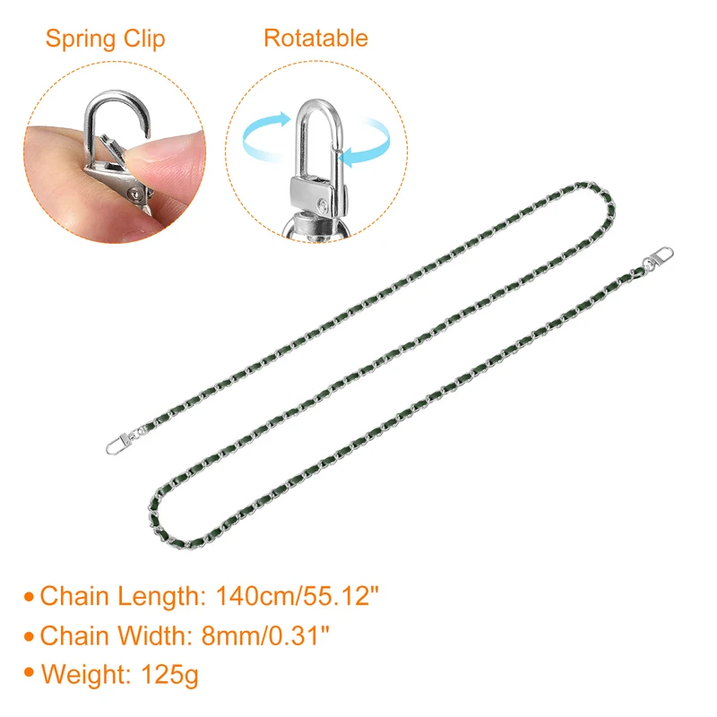 55" Purse Chain Strap with Buckles for Shoulder and Cross Body (Green + Silver)