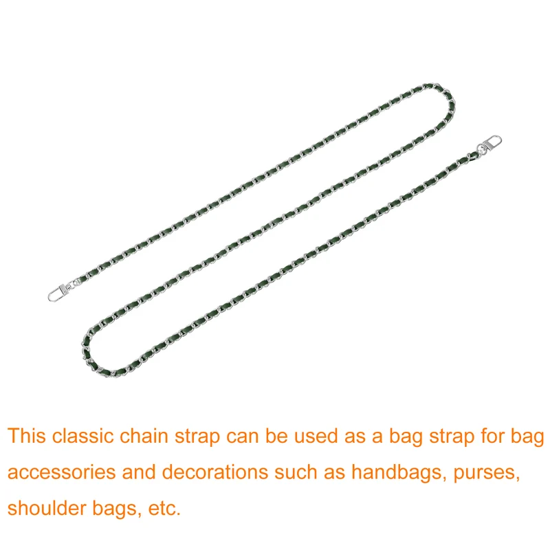 55" Purse Chain Strap with Buckles for Shoulder and Cross Body (Green + Silver)