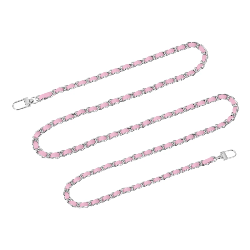 55" Purse Chain Strap with Buckles for Shoulder and Cross Body (Pink + Silver)
