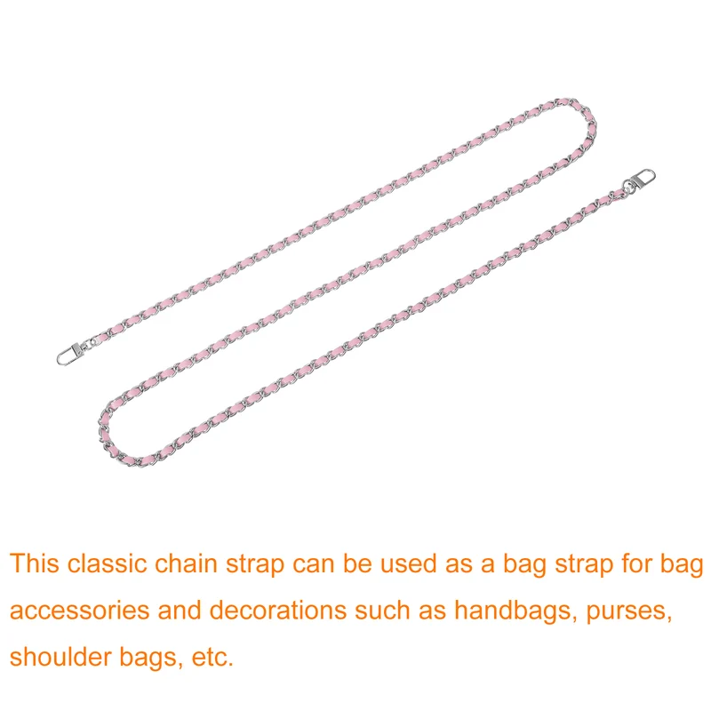 55" Purse Chain Strap with Buckles for Shoulder and Cross Body (Pink + Silver)