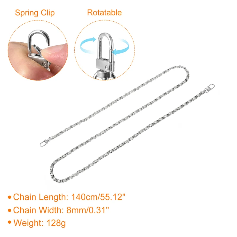 55" Purse Chain Strap with Buckles for Shoulder and Cross Body (Silver + Silver)