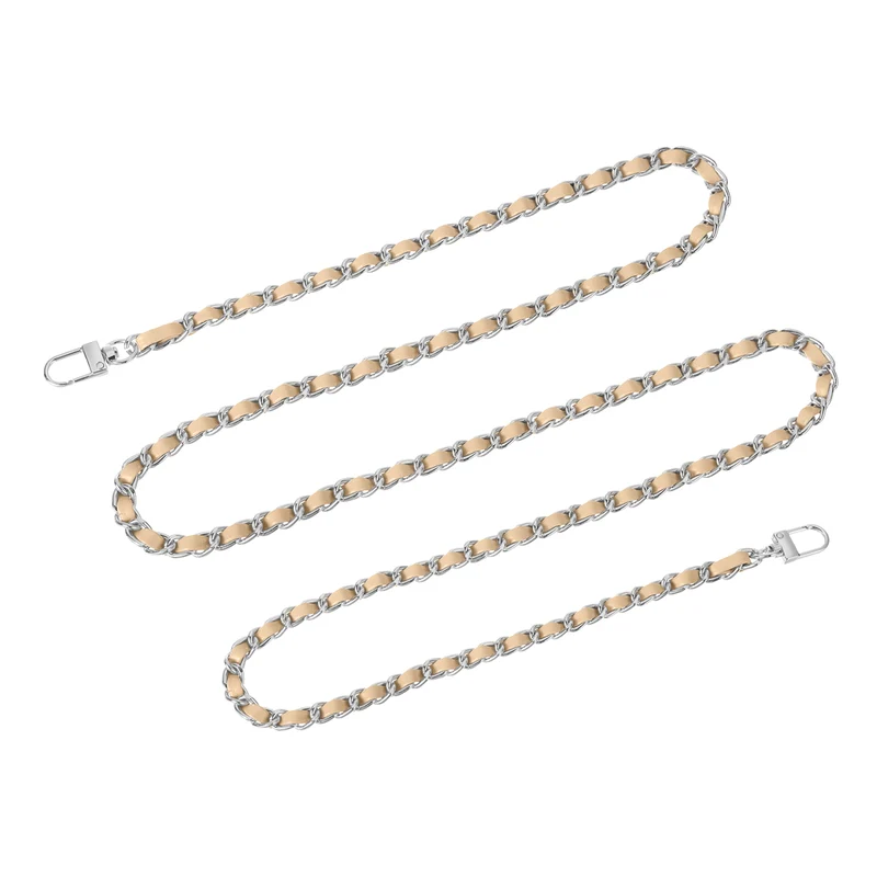 55" Purse Chain Strap with Buckles for Shoulder and Cross Body (Khaki + Silver)