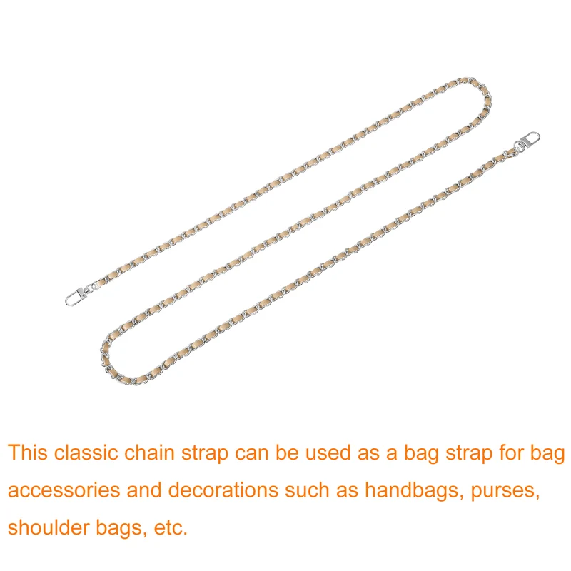55" Purse Chain Strap with Buckles for Shoulder and Cross Body (Khaki + Silver)