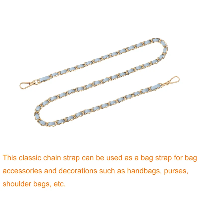 Purse Strap, 32" Leather for Shoulder Strap (Sky Blue, Gold)
