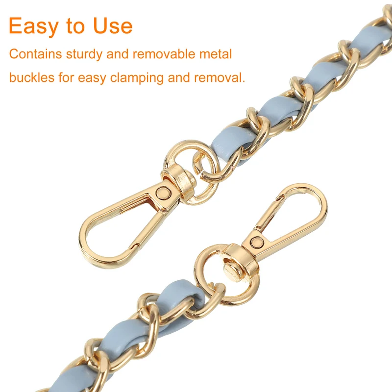 Purse Strap, 32" Leather for Shoulder Strap (Sky Blue, Gold)