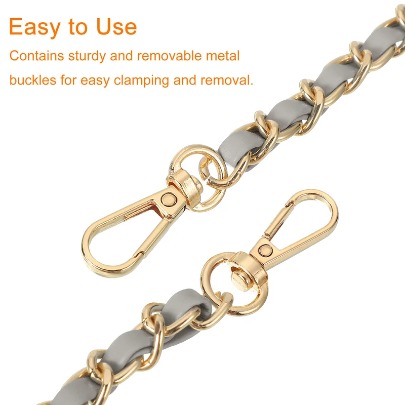 Purse Strap, 32" Leather for Shoulder Strap (Gray, Gold)