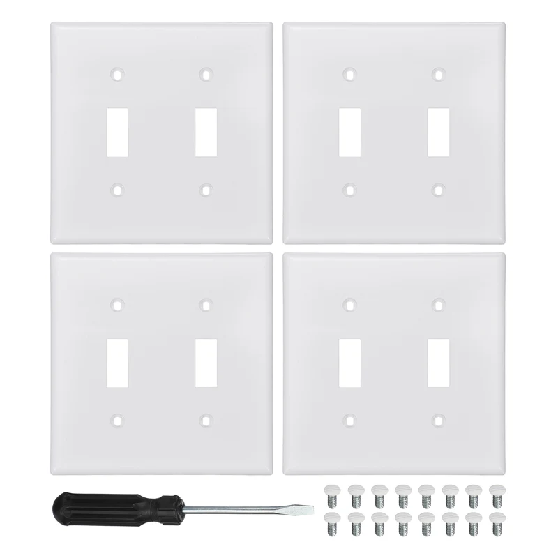 4PCS Double Toggle Light Switch Wall Plates 2-Gang Switch, White, 4.5x4.5"